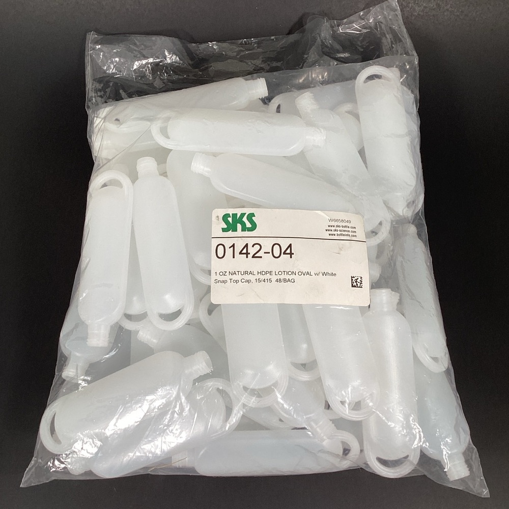 New 48 Bag 1 Oz Natural HDPE Lotion Oval Bottles W/ Snap Top Caps Bulk Lot